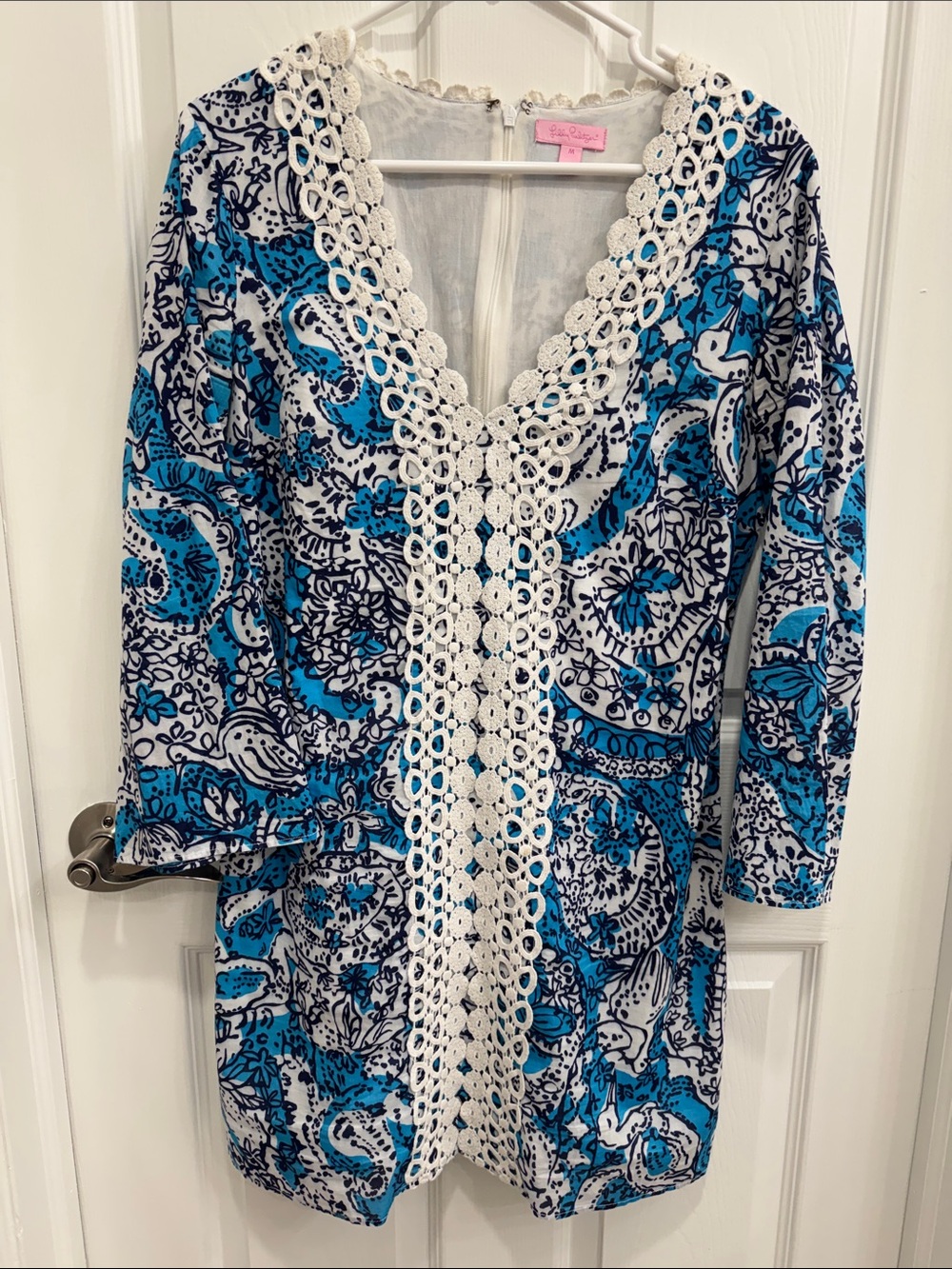 Lilly Pulitzer Blue & White Crochet-Trim Midi Dress